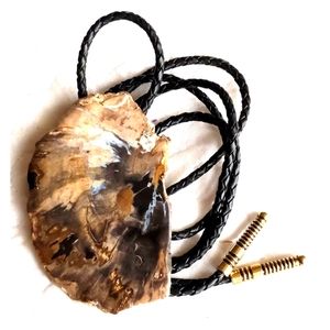 Handmade petrified wood bola tie